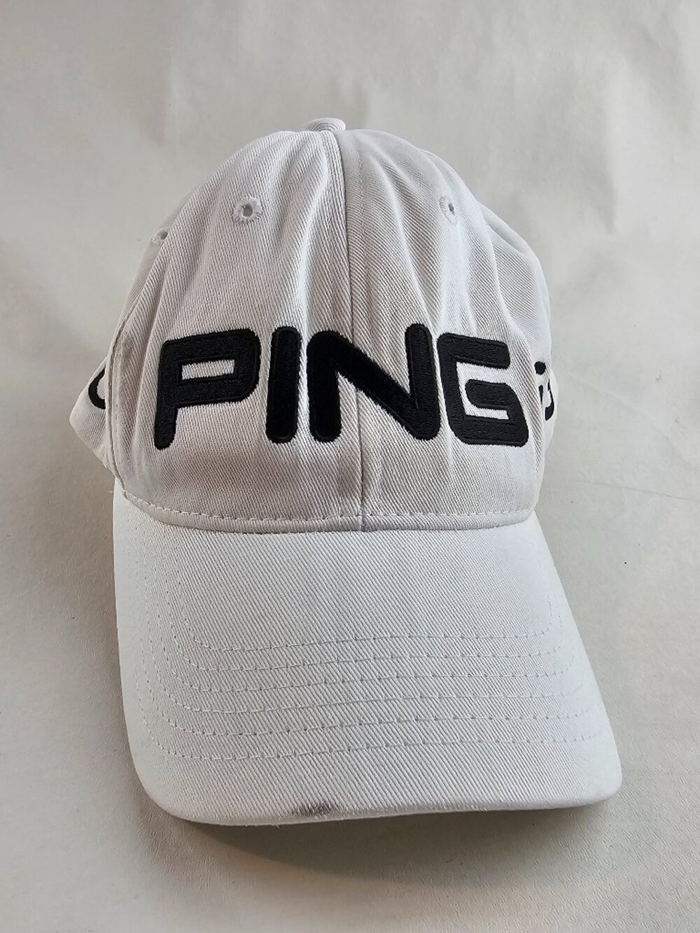 PING G5 Golf Hat White Black Logo Adjustable Strapback Cap 100% Cotton